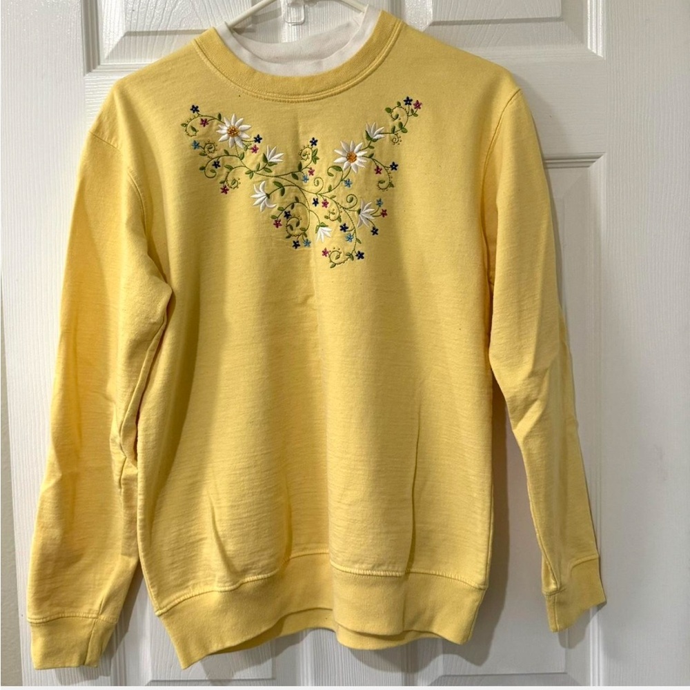 Yellow Floral Embroidered Women's Sweater